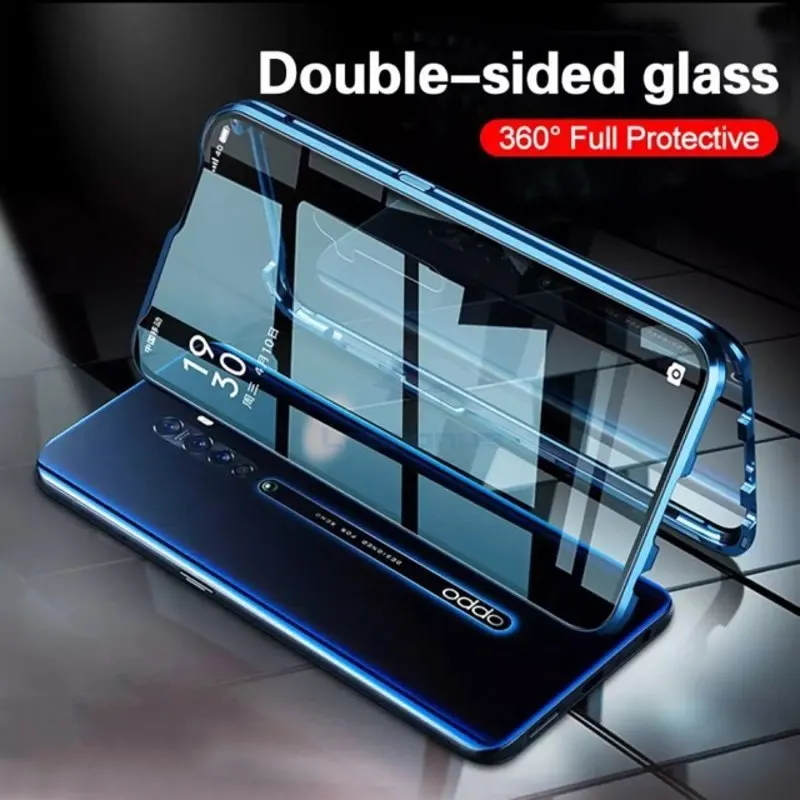 Magnetic Metal Cover Case For Oppo Reno 2Z 8 5 6 7 Pro 7 Z 5G Coque OPPO A57 A56 A36 360 Tempered Glass Case Funda Reno 4 Lite