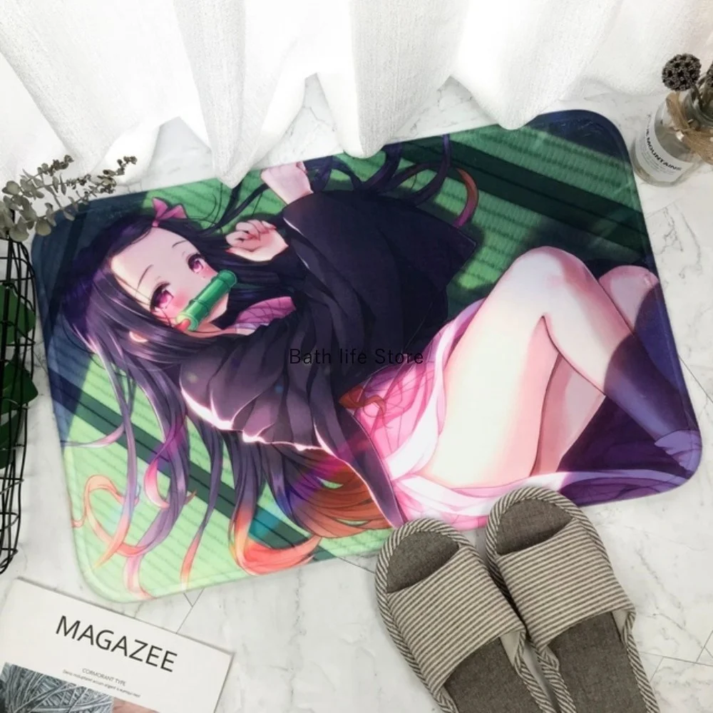 

Противоскользящий фланелевый ковер для гостиной и спальни, женские тапочки, коврик в стиле аниме Kamado Nezuko, прикроватный ковер для комнаты, ко...