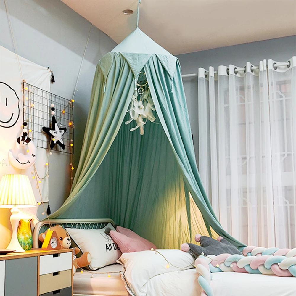 For Kids Tassel Ruffle Edge Mosquito Net Round Dome Hanging Indoor Castle Play Tent Children Room Decoration Bed Tent