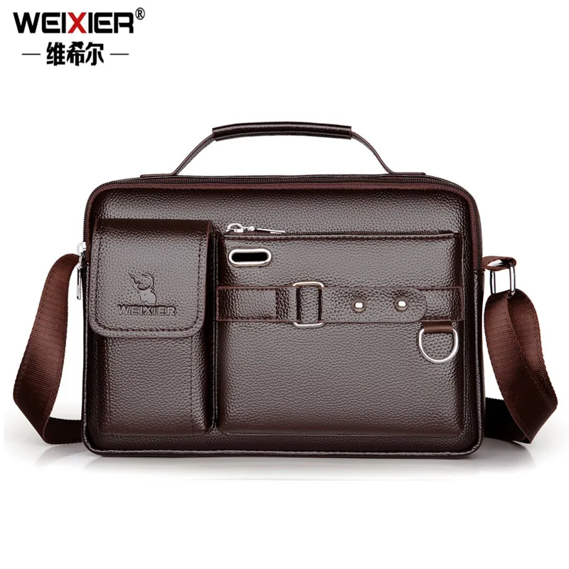 

WEIXIER Quality Men's Shoulder Bag Portable PU Leather Handbag Mens Business Shoulder Messenger Bag Briefcase Men Crossbody Bags