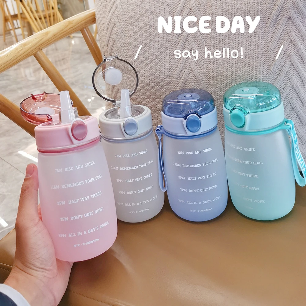 

YCALLEY Water Bottle 630ML Bounce Cap Straw Gradient Scrub Carry Water Bottle Student Handy Cup Sports Water Bottles For Girl