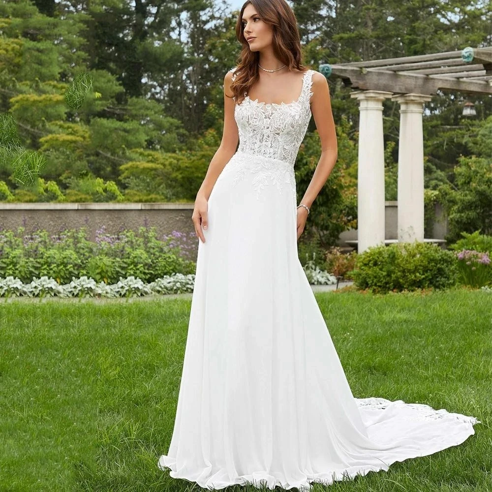 

Женское свадебное платье с квадратным вырезом и открытой спиной