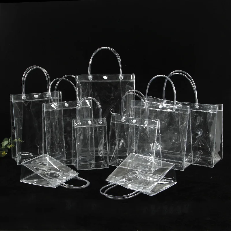 

10/20pcs/lot Transparent Soft PVC Gift Tote Packaging Bags with Hand Loop Clear Plastic Handbag Cosmetic Bag