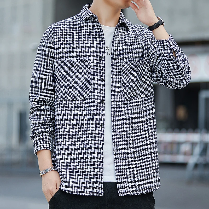 Мужская рубашка в клетку Повседневная приталенная с длинным рукавом из хлопка 4XL