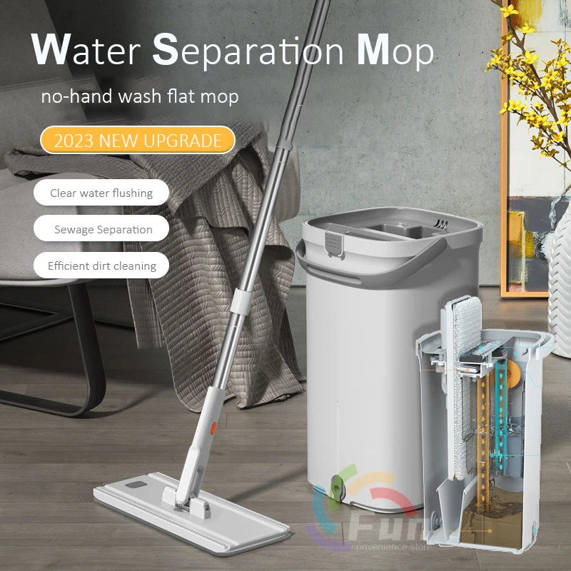 

2023 Clean Water Separation Mop with Bucket 32cm 360 rotatable Hand Free Wash Easy Clean Mop Home Household Floor Cleaning Tools