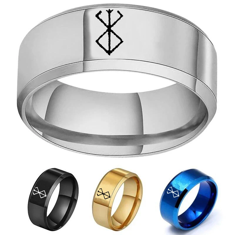 

Berserk Finger Ring Guts Sword Logo Laser Custom Stainless Steel Ring The Mad Warrior Of Norse Viking Mythology Men Xmas Gift
