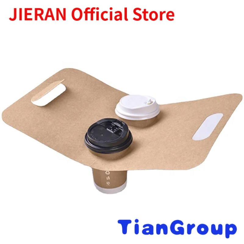 

Disposable kraft paper cup holder single and double hole portable takeaway holder coffee milk tea plastic cup packaging creative