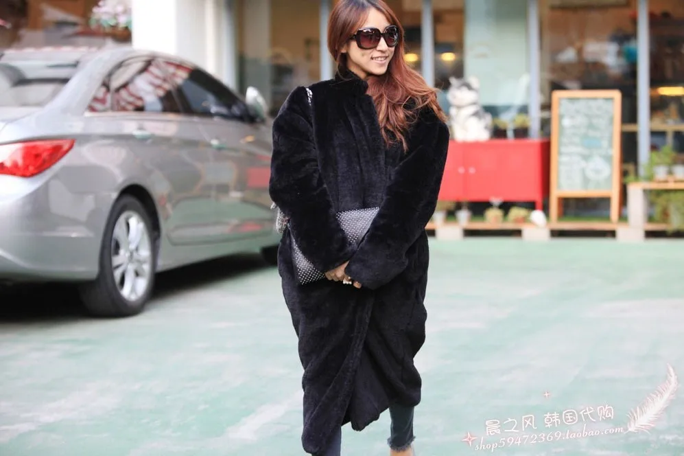 Black White Fur Coat Long Coat Fashion Lapel Loose Thick Warmth Imitation Rabbit Fur Jacket Women 2021 Winter Street Warm Furry