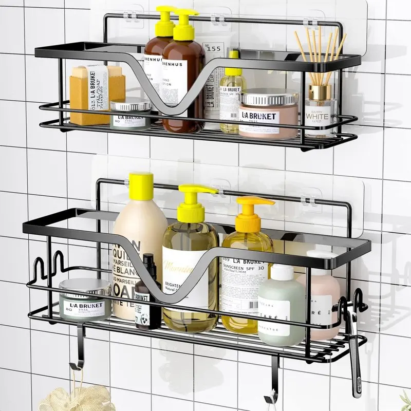 

Shower Caddy Shelf Organizer Rack(2Pack), Self Adhesive Black Bathroom Shelves Basket, Home Wall Shower Inside Organization and
