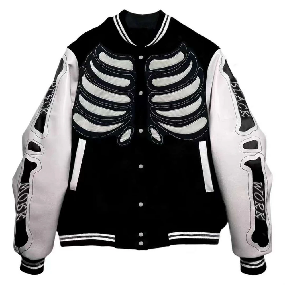 Varsity Jackets Harajuku Men Rock Goth Patchwork Punk College Coats Baseball Bomber Jacket Streetwear Hip Hop Skeleton Bones