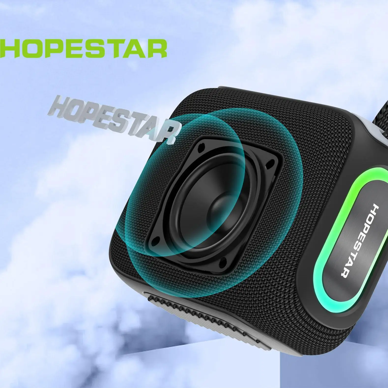 Фото HOPESTAR H66 Беспроводной HIFI сабвуфер Аудиосистема Открытый водонепроницаемый Bluetooth-динамик BT TF USB Воспроизведение с RGB-подсветкой №2