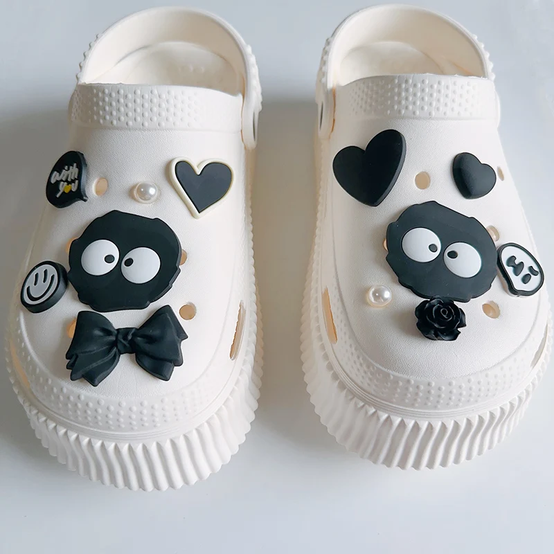 Goth Cartoon Black Eggette Briquet Charms For Shoes DIY PVC Heart Bowknot Nice Letter Shoe Clogs Decoration Gothic Jewelry Gifts