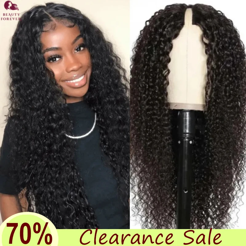 Beauty Forever V Part Human Hair Wig Jerry Curly NO Leave Out Upgrade U Part Glueless Malaysian Curly Human Hair Wig