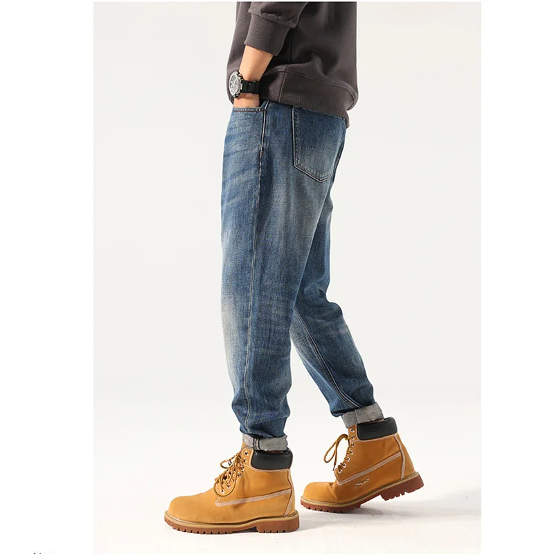 Streetwear Men American Vintage Loose Blue Jeans Autumn and Winter New Pattern Fashion Straight Cylinder Trousers Female 2022