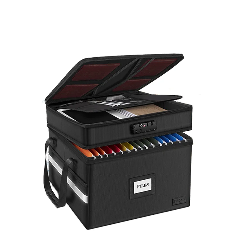

File Storage Box with Lock Office Foldable Fireproof Double-layer Document Box Waterproof Safe Bag Storage Containers