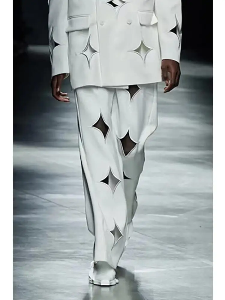 Women Pant Suit Double Breasted Hollow Out Womens Suits Blazer With Pants Fashion Loose Long Blazer Pant Suit Set 2023