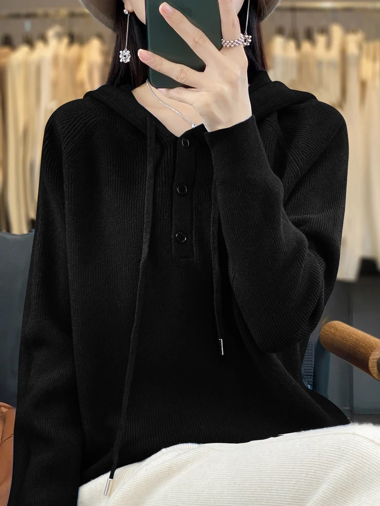 Knitting Sweatshirt Women's Spring & Fall 2025 New Arrival Best Selling Hooded Bottoming Shirt Short Western Sle L... |