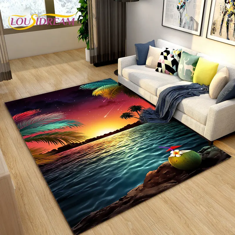 

Beautiful Beach Coconut Tree Scenery Area Rug,Carpet Rug for Living Room Bedroom Sofa Doormat Decor,Kid Play Non-slip Floor Mat