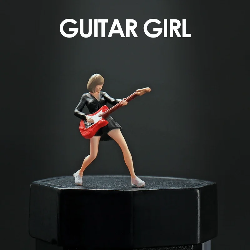 

1: 64 Doll Handmade Electric Guitar Girl Colored Figure for Diorama