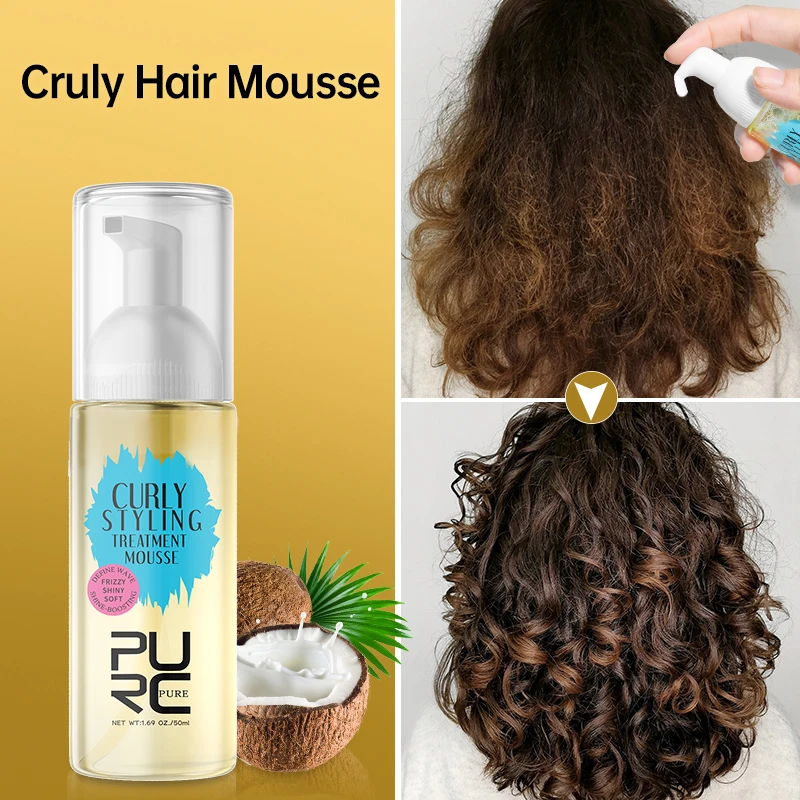 

PURC Curly Hair Treatment Products Mousse Coconut Oil Smoothing Soften Curls Repair Damaged Dry Styling Mousse Foam Hair Care