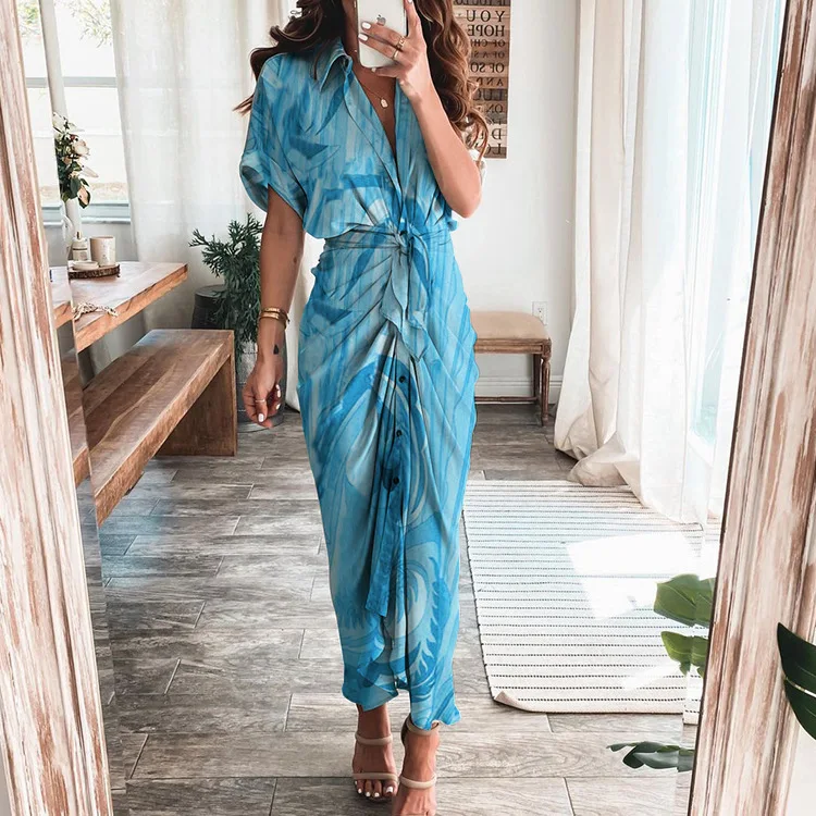 

Женское платье-рубашка с принтом, вечернее платье с поясом, весна-лето