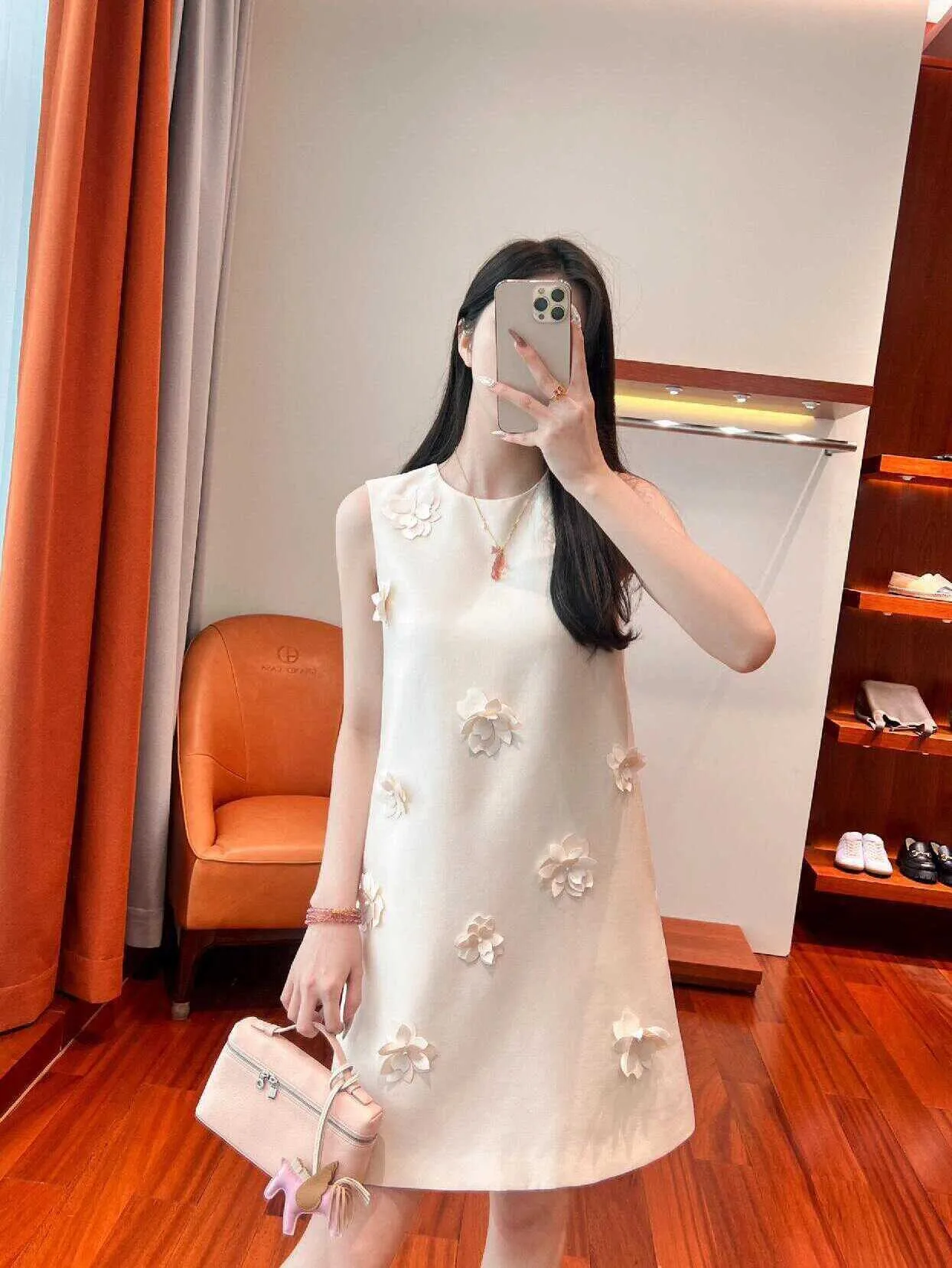 Женское платье без рукавов элегантное свободное во французском стиле с круглым