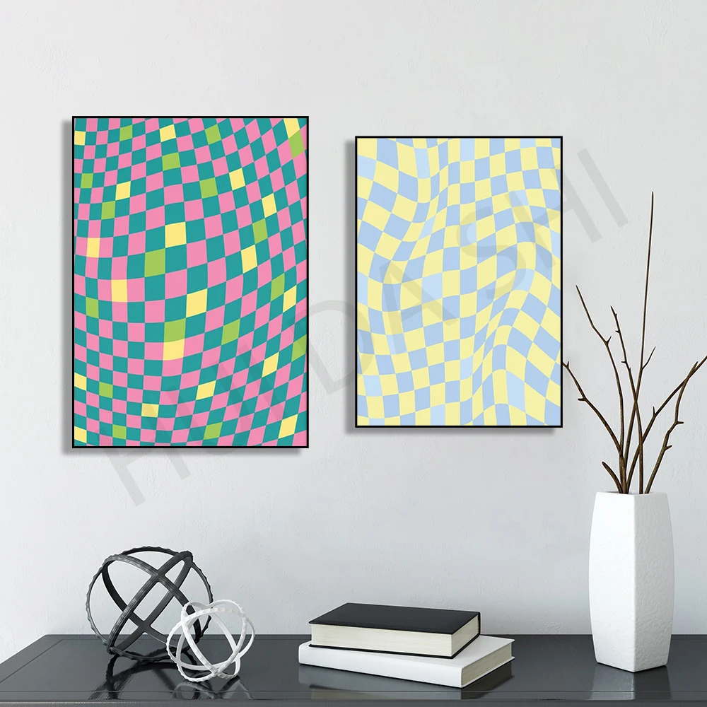 Клетчатая Настенная картина фанки клетчатые волнистые увлекательный принт