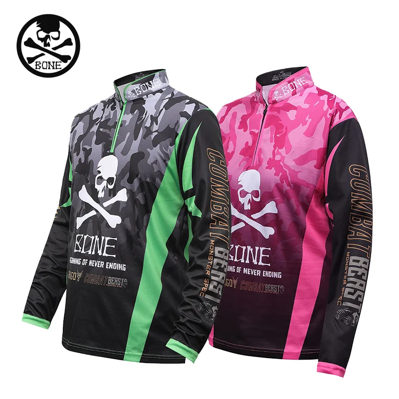 Bone Quick Dry Fishing Apparel Camo Jersey Cool T-Shirts Long Black Pink/Green Blusas Para Pesca Camisa De Pesca UV Manga Longa