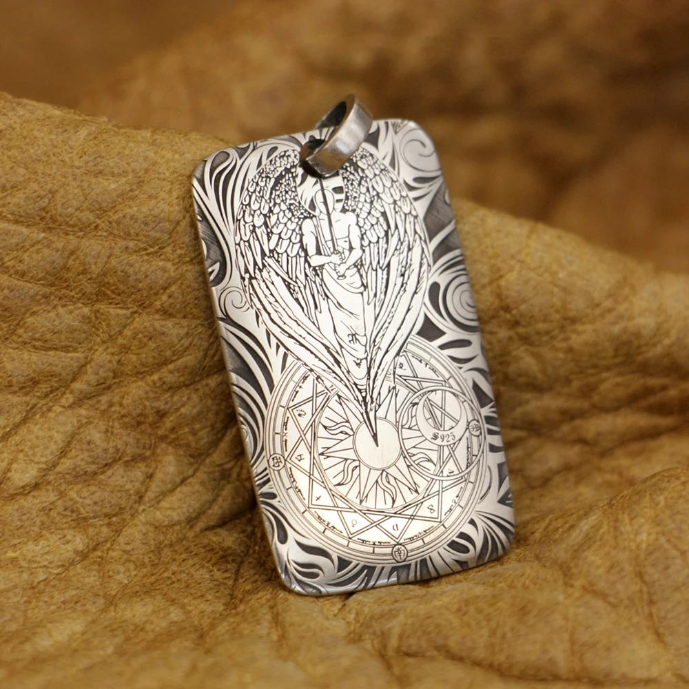 2-сторонняя гравировка стерлинговое серебро 925 пробы кулон с ангелом-хранителем