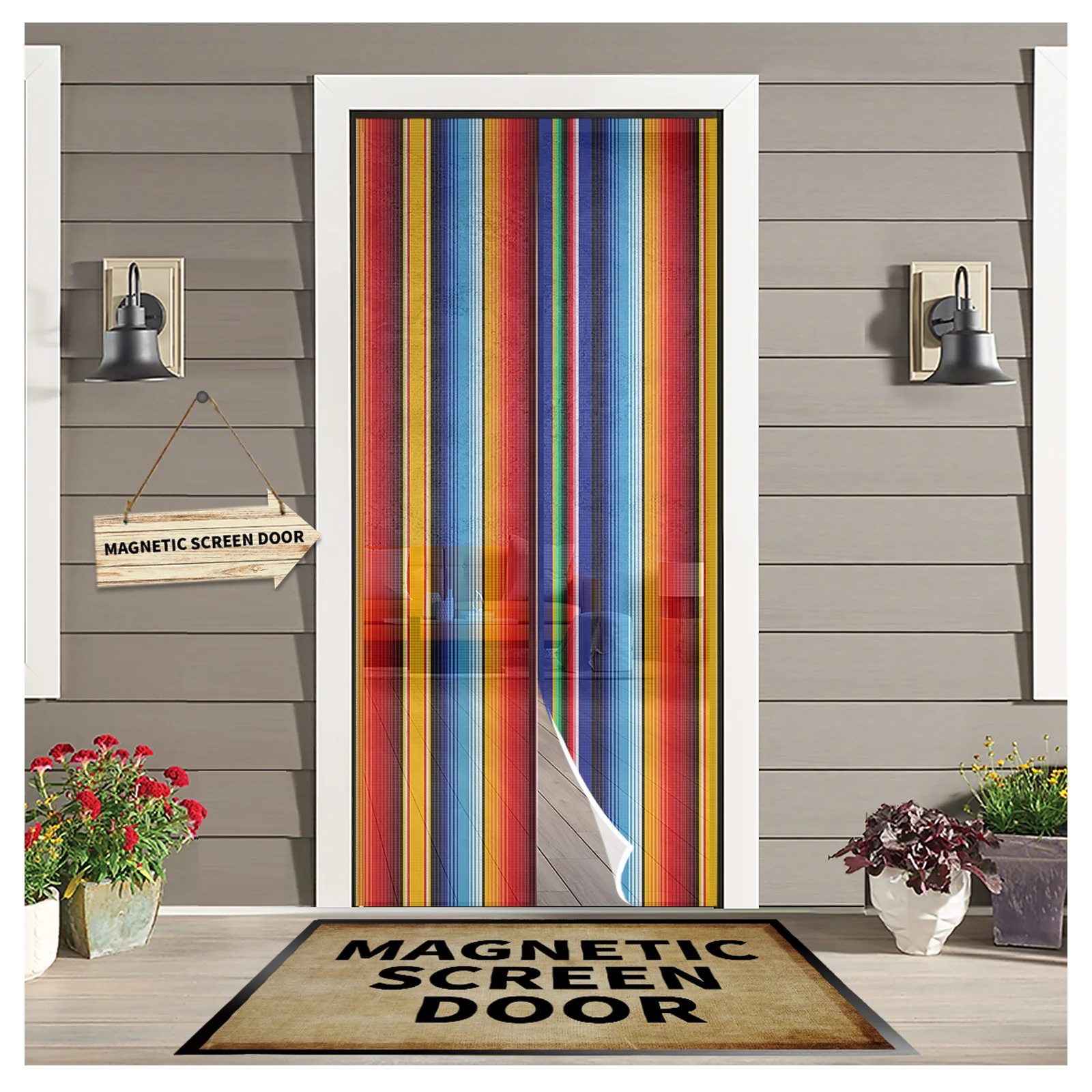 

Colorful Mexican Stripes Magnetic Door Curtain Mosquito Net Anti Mosquito Bug Curtain Home Door Window Screen Net