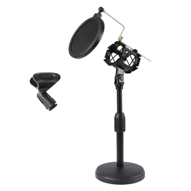

HTHL-Desktop Microphone Stand,With Adjustable Shock Mount,For Condenser Microphone,For Live Chat Meeting Podcasts Recording