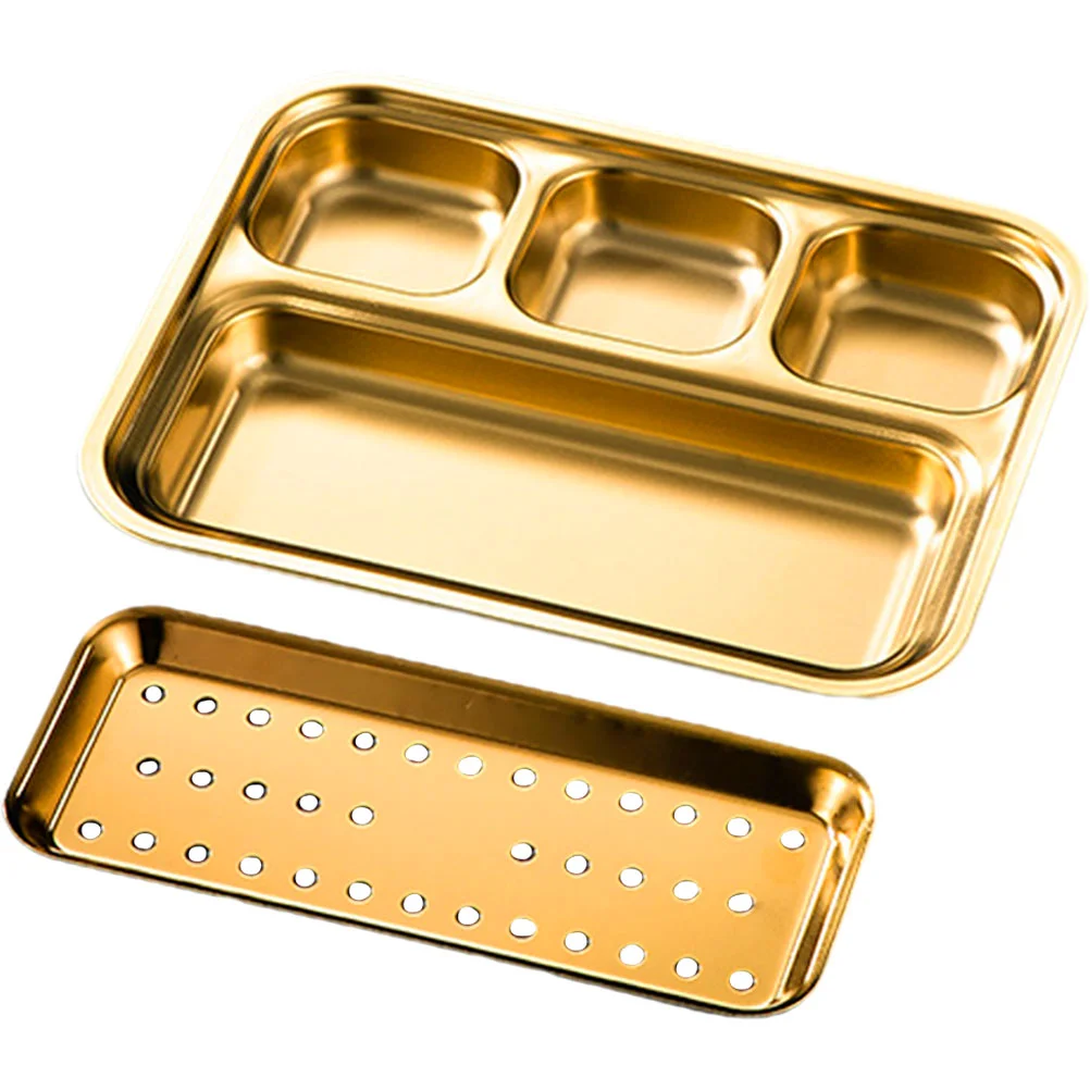 

Plate Dinner Platesdivided Tray Pan Dip Serving Stainless Compartment Indian Thali Steel Bbq Rectangular Separator Appetizer