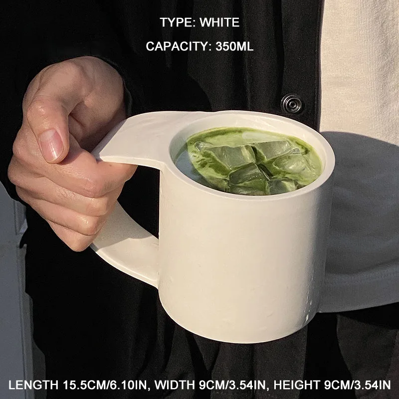 TingKe korean style retro big handle ceramic mug Nordic simple modern household ink dot wide coffee cup water