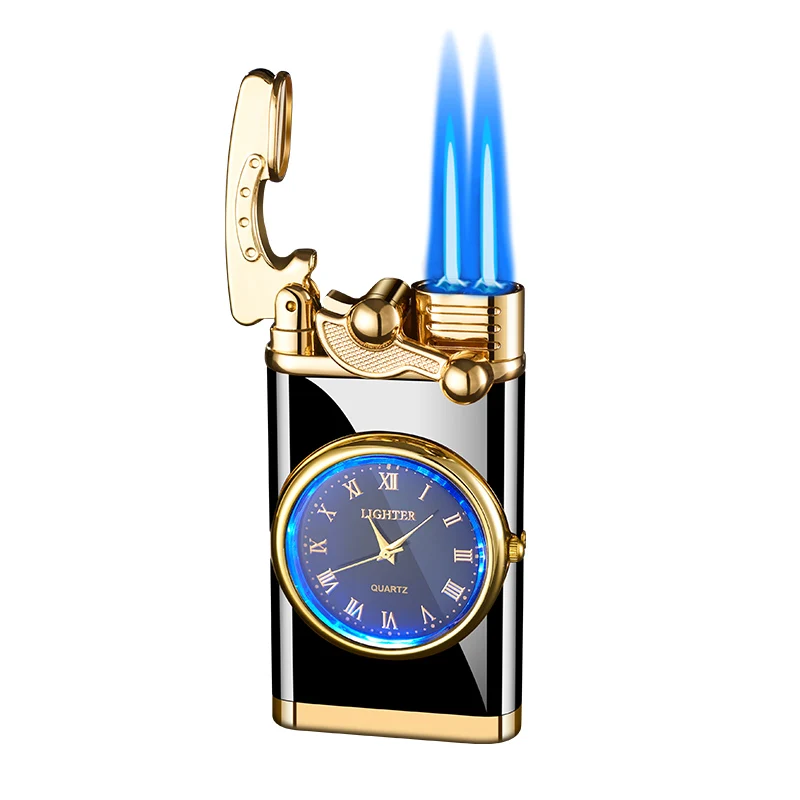 2022 Механические часы Rocker Arm Metal Unusual Gas Lighters Jet Butane Two Torch Lighter Windproof Cigarette Cigar Gadgets for Men.