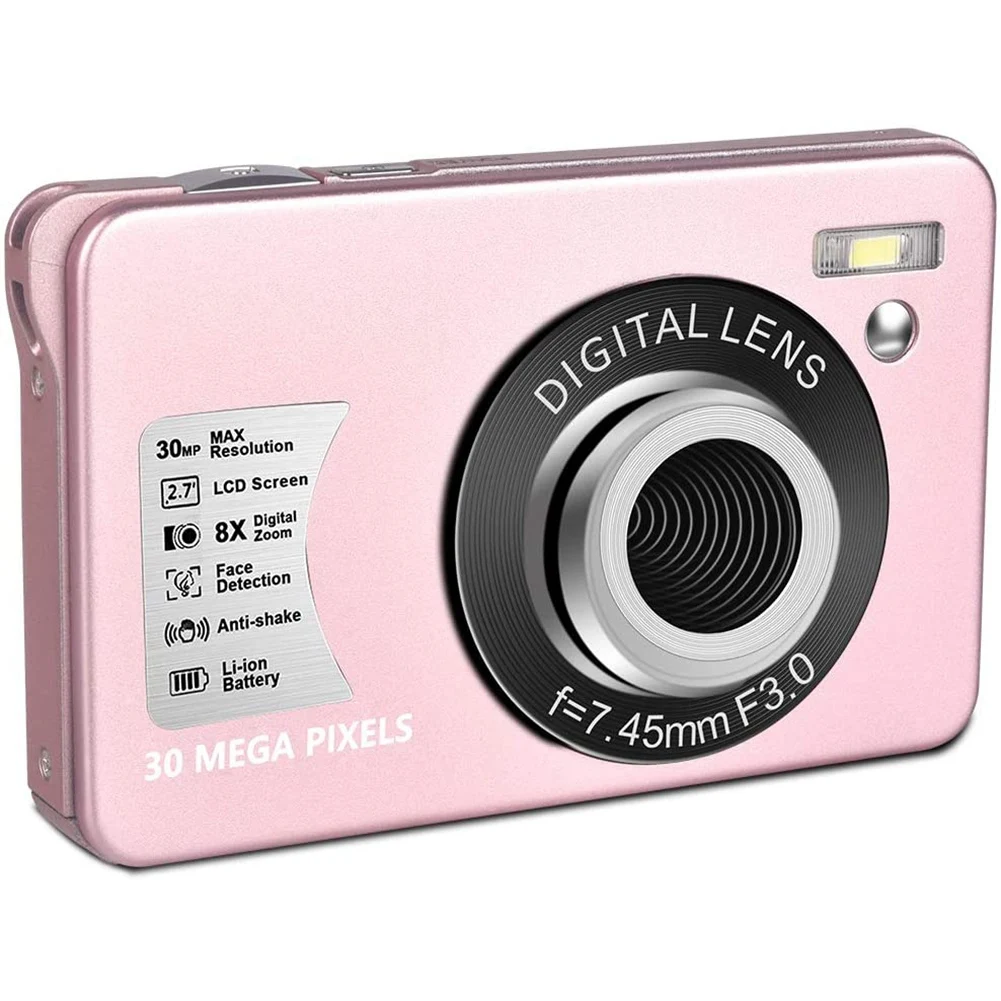 

Цифровая мини-камера HD 1080P, 30 мп, ЖК-экран 2,7 дюйма, 8-кратный цифровой зум, компактные камеры для взрослых, подростков, розовая