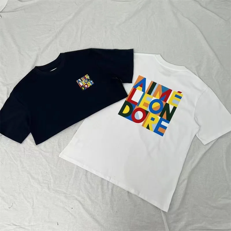 

Aime Leon Dore Colorblock T-shirts For Men Cotton Summer T Shirt Quality Letter Print Casual Oversized Hip Hop Unisex Tee Shirts