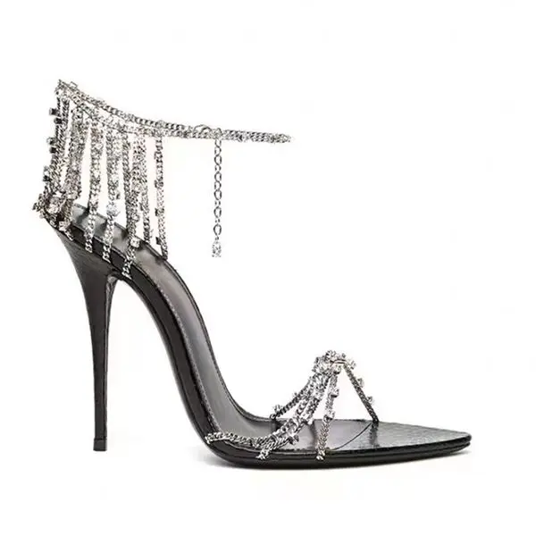 

Pointed-toe Rhinestone Cross-chain High-heeled Sandals High-heeled Shoes Sequin Banquet Stiletto Roman Open-toed Women's Shoes