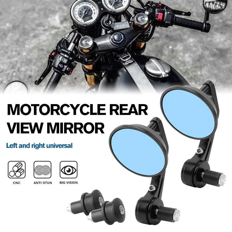 

7/8'' 22mm Motorbike Scooter Bar End Rear View Mirrors Accessories CNC Motorcycle Handlebar End Mirrors Blue Lens