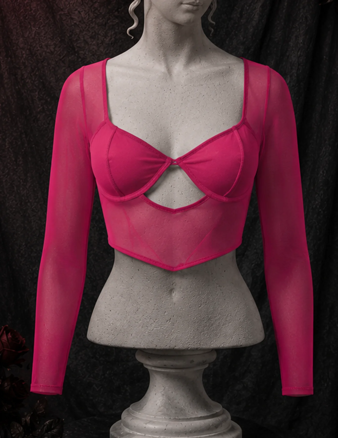 Фото 【Fragments.One choice, no more choices.】Женский топ Hot Sweetheart Sexy Rose Red, полупрозрачный, 3D, облегающий крой. №4