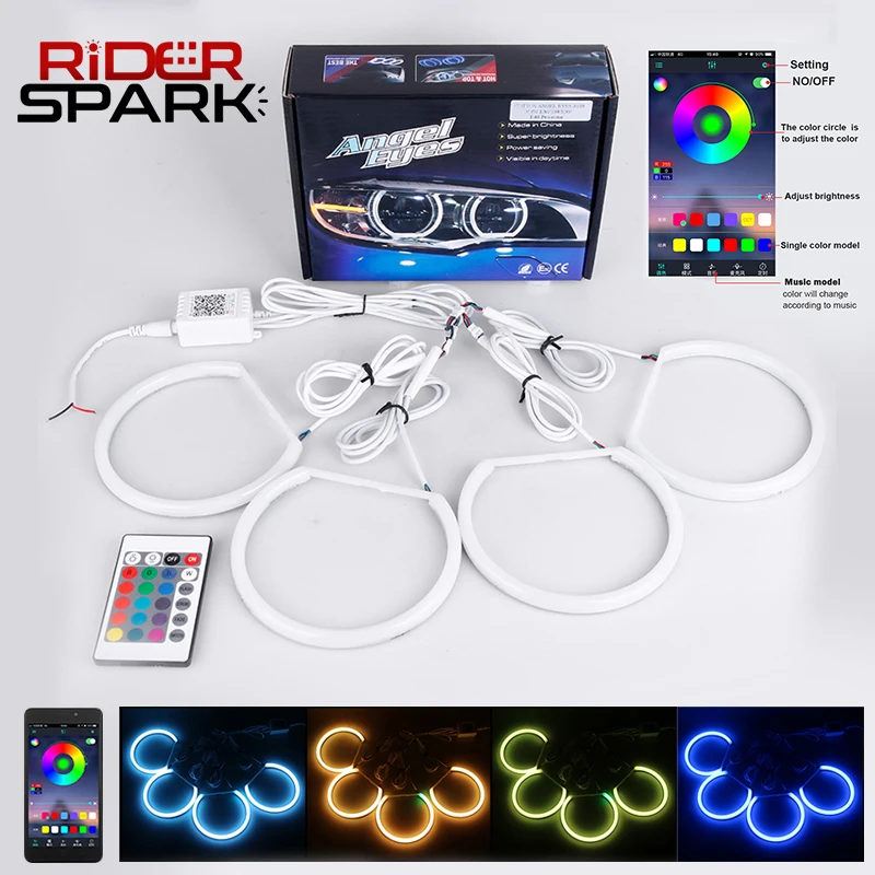 

16 Multi-Color RGB Angel Eyes LED Tuning Halo Rings Headlight 5050SMD Cotton for BMW 3 5 7 Series E36 E38 E39 E46 4pcs 131mm