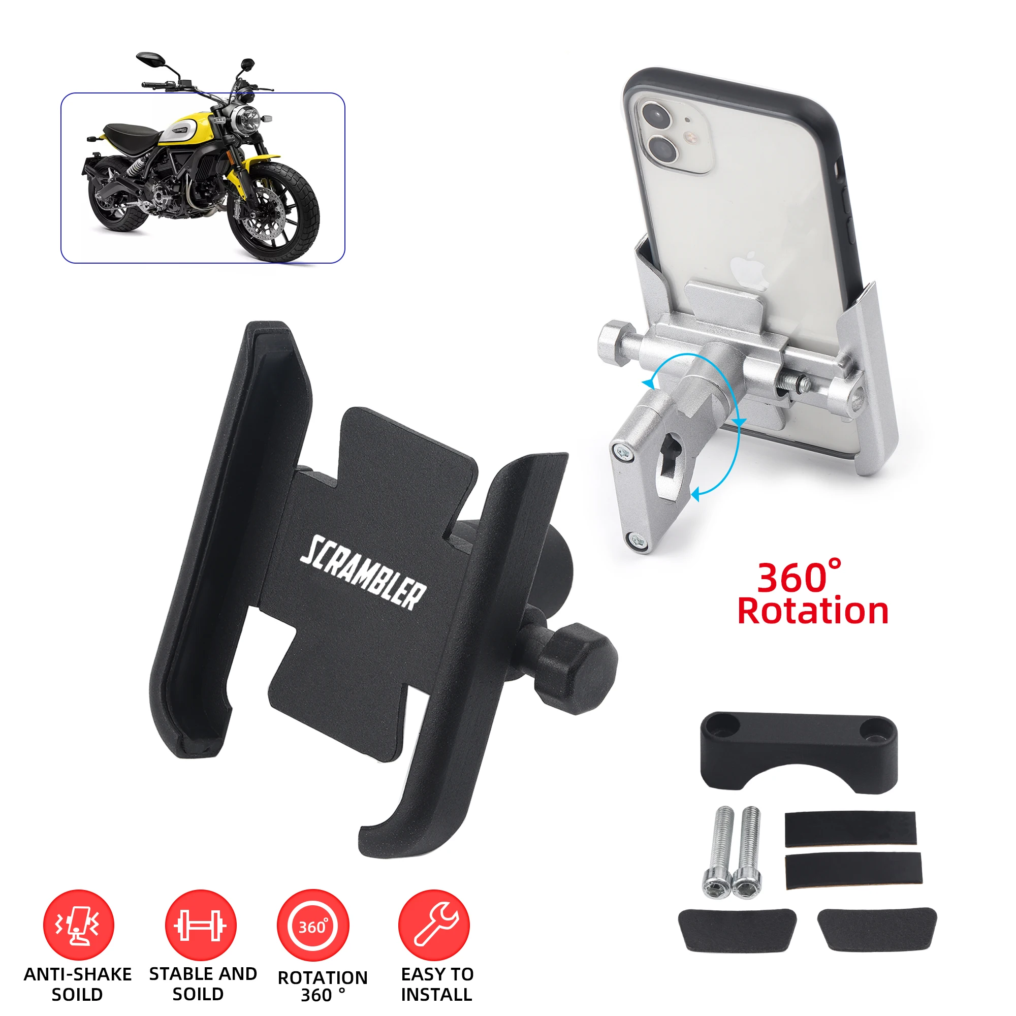 Soporte de teléfono móvil de aluminio CNC para motocicleta Ducati Scrambler, accesorios de soporte para manillar, espejo, navegador GPS, 400, 800, 1100