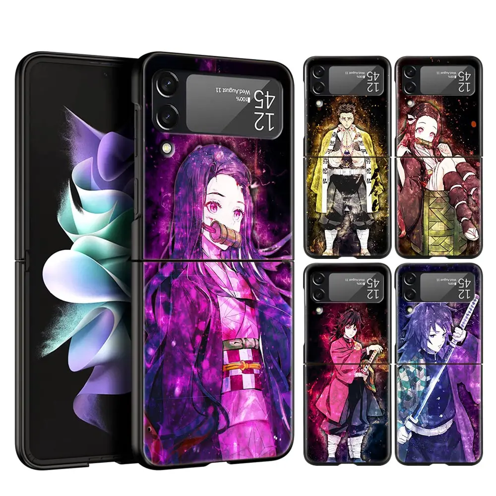 

For Samsung Galaxy Z Flip 3 4 5G Hard Black Folding PC Phone Case Anime Kimetsu No Yaiba Demon Slayer For Samsung Z Flip3 Cover