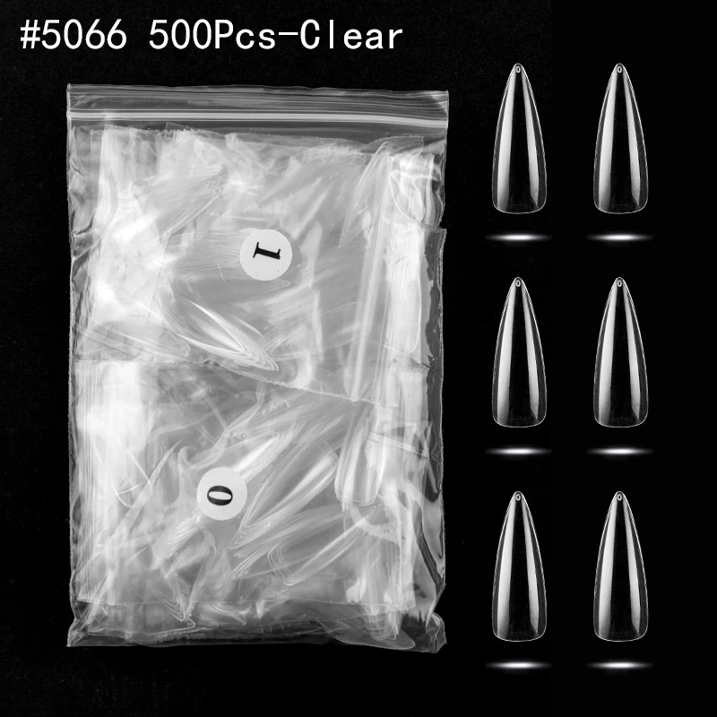 

Recuerdame 500pcs Long Stilettos Sharp Fake Nail Art Acrylic False Nail Tips Full Cover White Clear Natural Nail Salon Manicure