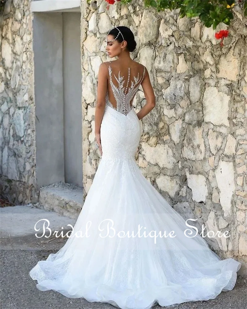 

Женское свадебное платье с юбкой-годе, прозрачное кружевное платье с прозрачным вырезом и кристаллами, элегантное платье на заказ, новинка ...