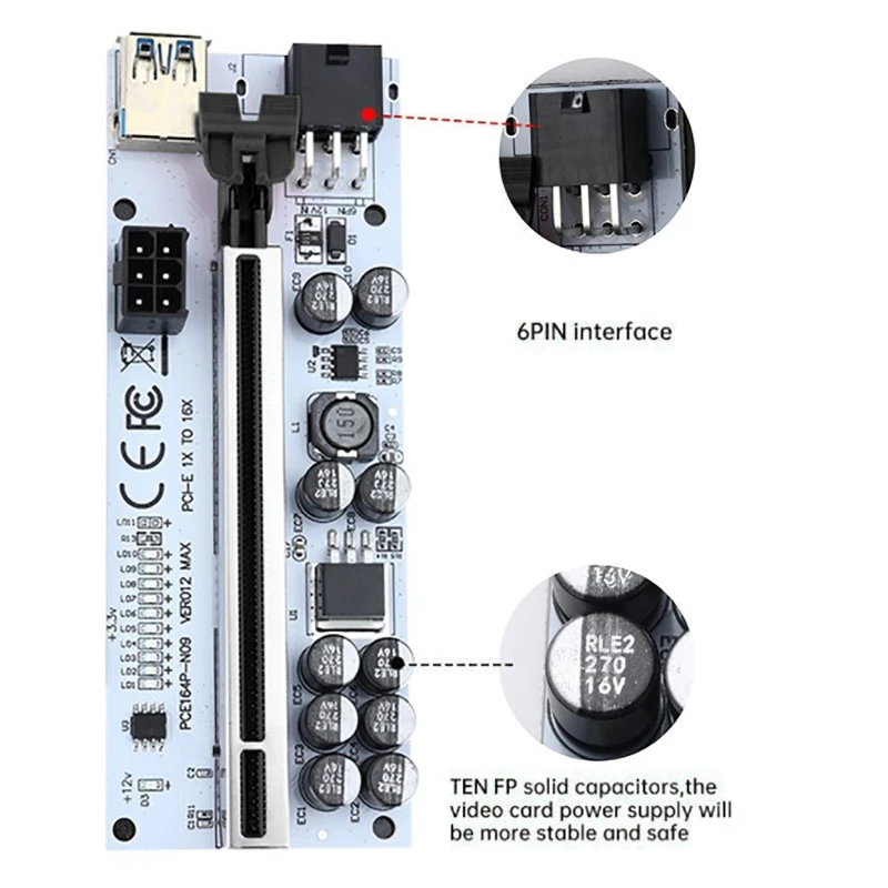 

Карта расширения F19E PCI-E, 1X до 16X, USB 3,0, 13 светодиодный