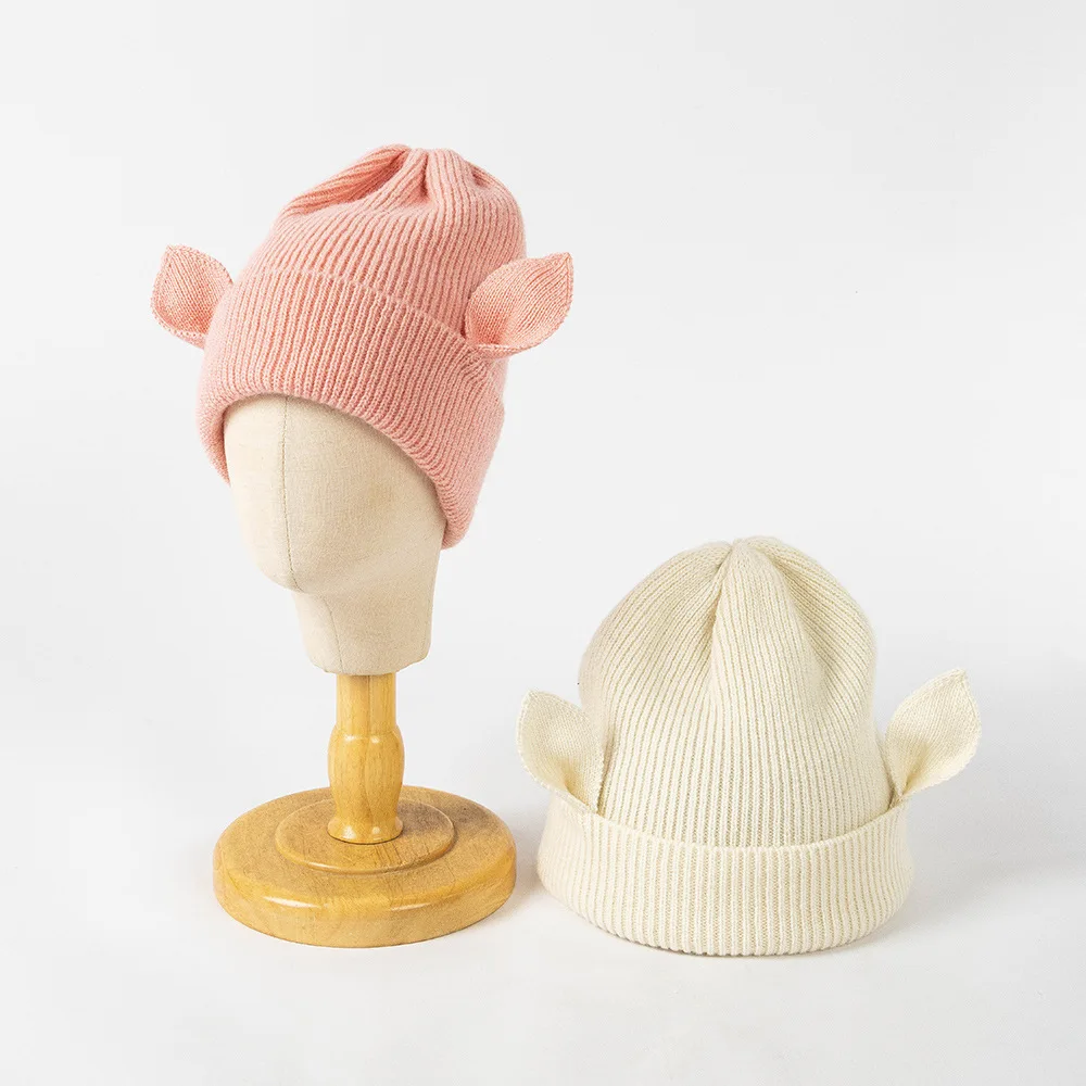 

2022Children's Autumn Winter NewFashion Leisure Cute Cartoon Ears Wool Knitted Hat Outdoor Shopping Warm Pullover Children's Hat