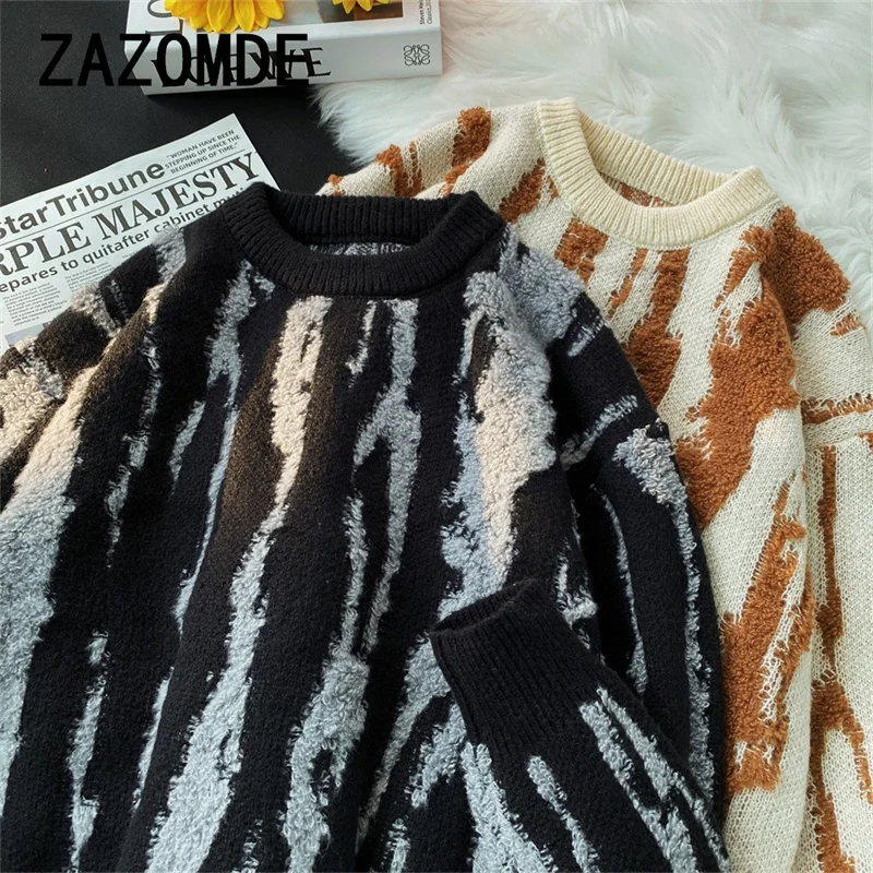 ZAZOMDE осенне-зимний утолщенный свитер мужской корейский модный свободный крой