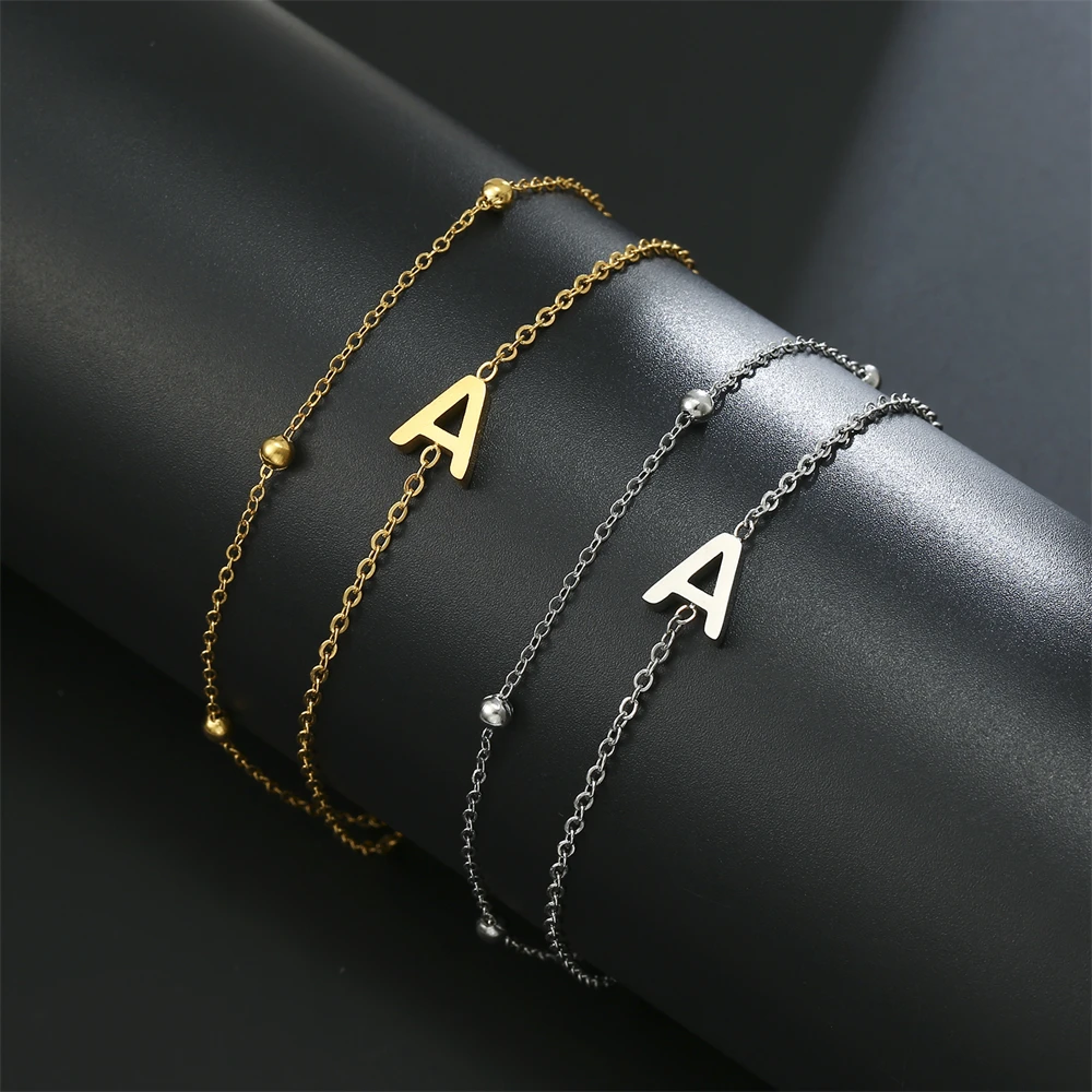 Cazador Stainless Steel Double Chains Bracelet for Women Initial Letter A-Z Alphabet Jewelry 2023 Bracelet on Hand Birthday Gift