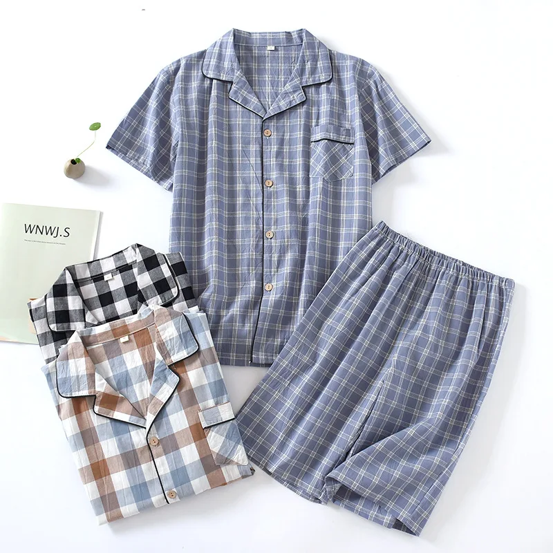 

Тонкие впитывающие пот шорты, летний потертый костюм, пижама, хлопковые дышащие японские пижамы, Мужская свободная Хлопковая пижама с корот...