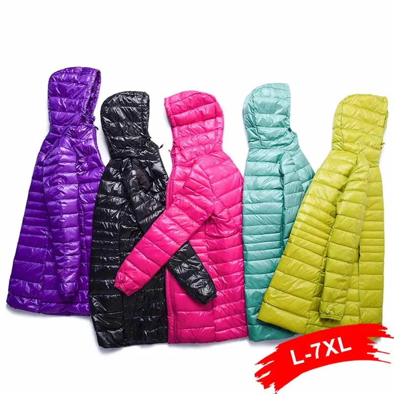 

Зимняя женская толстовка с капюшоном, куртки на утином пуху на молнии, 4XL, 7XL, средней светильник кое пуховое пальто, куртка с капюшоном, Осенн...